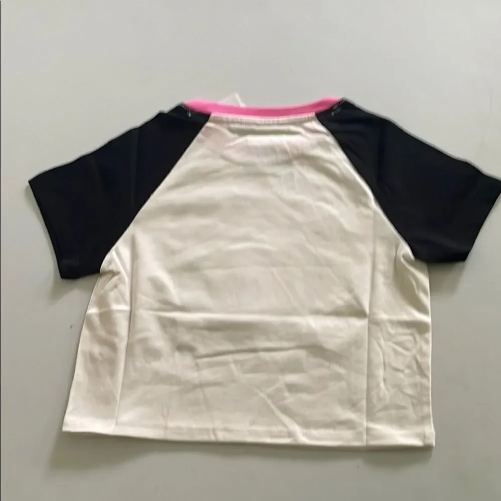Epic Threads Black and White Raglan Tee with Pink Trim